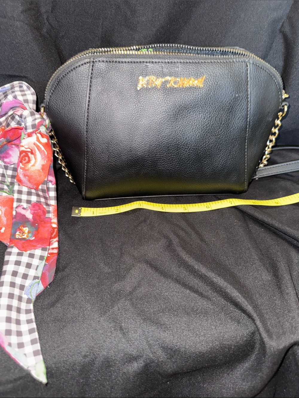Betsey Johnson Black Crossbody with Gold Chain and Logo